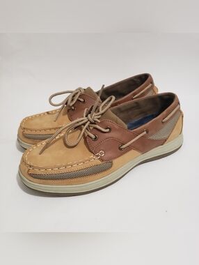 Worldwide Sportsman Boat Shoes Men’s 12 Tan Brown Leather Lace Up Casual Deck Sh